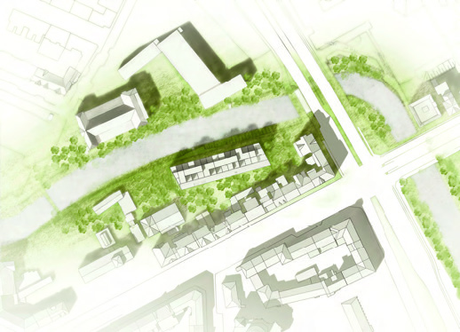 Terraced housing stepping towards the river