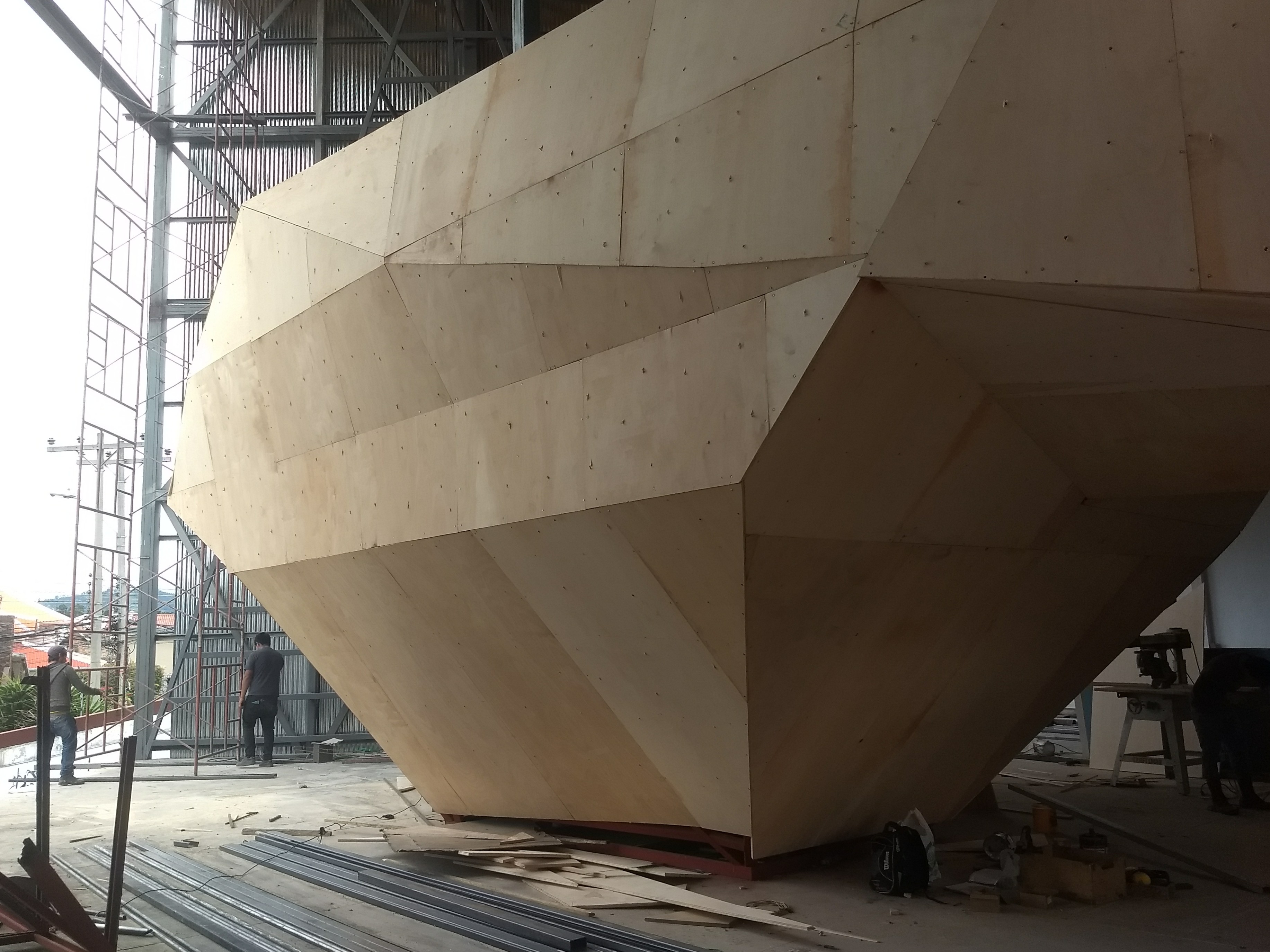 Construction progress on the climbing wall surfaces